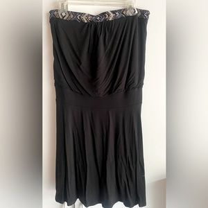 White House Black Market beaded black strapless dress. Get cruise ready.